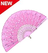 EOSAU Hand Fans for Women Foldable, Spanish Folding Fans Handheld, Elegant Peacock Sequin Fabric ...