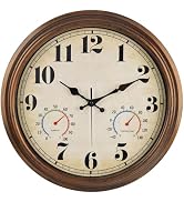 45MinST 16 Inch Bronze Vintage Large Indoor/Outdoor Waterproof Wall Clock with Thermometer & Hygr...