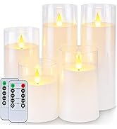 Homemory Pure White Flickering Flameless Candles, Battery Operated Acrylic LED Pillar Candles wit...