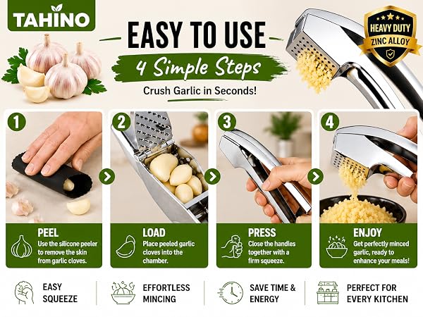 Easy to used 4 simple steps crush garlic in seconds