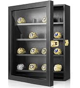 CollectHall Championship Ring Display Case, 16 Ring Posts, 10x12 Shadow Box, Baseball Ring Holder...