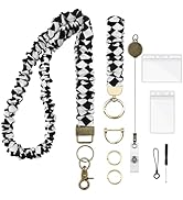 Scrunchie Lanyard for Id Badges Keys Set, 2 Pcs Cute Stretchy Teacher Lanyard with Card Holders &...