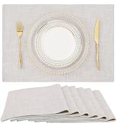 homing Cotton Linen Placemats Set of 6, Cloth Washable Farmhouse Dining Table Mats for Indoors & ...