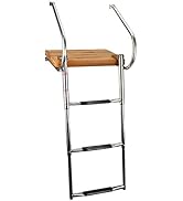 Amarine Made Boat in-Board Swim Teak Platform with 3-Steps Stainless Ladder with 2 Rails,18" W x ...