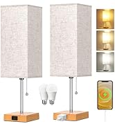 Table Lamp for Bedroom set of 2,3-Color Bedside Lamps with Pull Chain Table Lamps for Nightstand ...