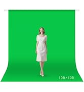 Qoolfoto Green Screen Backdrop, 10×10FT Photography Chromakey Greenscreen Background Sheet for Zo...