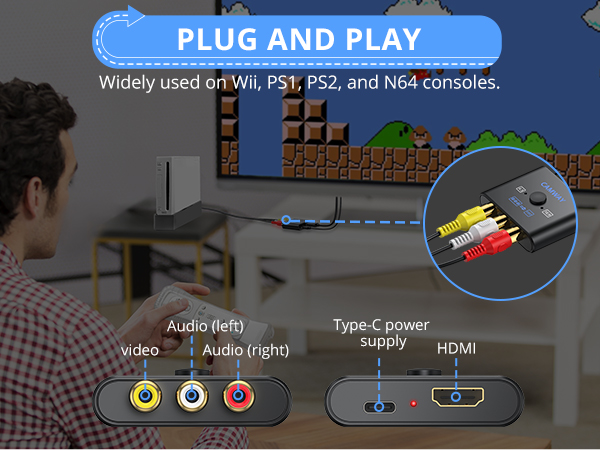 CAMWAY RCA to HDMI Converter with AV Cable
