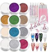 FANDAMEI Chrome Nail Powder, Chrome Powder for Nails, Nail Chrome Powder | 12Jars Nail Chrome, Me...