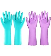 Reusable Kitchen Cleaning Gloves With Latex Free,Cotton Lining, Non- Slip Swirl Grip Gloves for D...