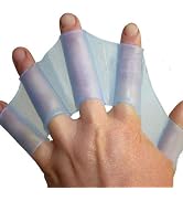 2 Pcs Blue Silicone Swim Gear Fins Hand Webbed Flippers Training Glove Fingers Hand Palm Webbed F...