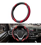XCBYT Steering Wheel Cover - 14.5-15 Inch Car Microfiber Leather Steering Wheel Wrap Black Red Sp...