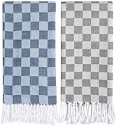 2 Packs Checkered Plaid Yoga Blanket Turkish Towel Extra Large Meditation Supplies Mat Cover Beac...