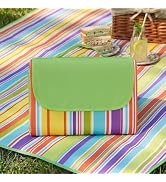 FMLIUY Waterproof Foldable Picnic Blanket Outdoor with Carry Strap,80"x80" Extra Large Beach Blan...