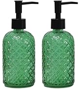 YYTSGG Green Glass Soap Dispenser with Black Pump, 13.5oz Liquid Hand Soap Dispenser Set, Dish So...