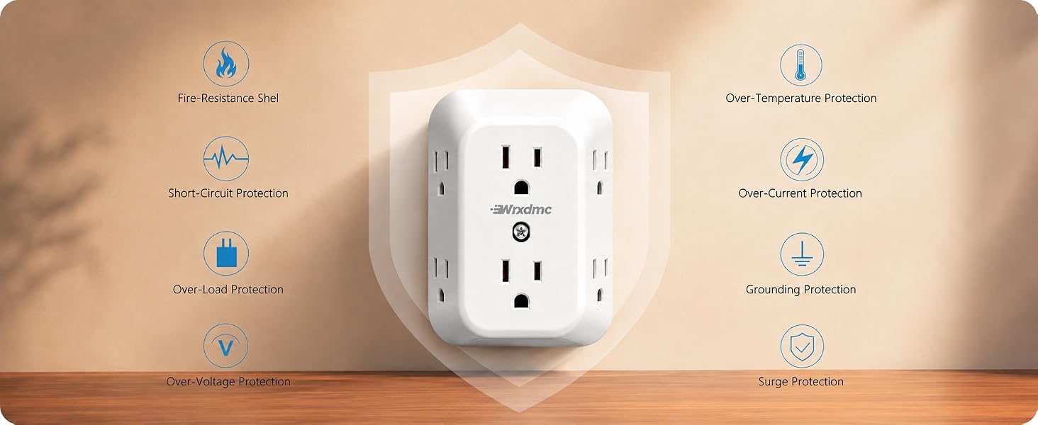 2 Prong to 3 Prong Outlet Adapter, Multi Plug Outlet Extender, 1875W