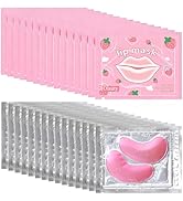 Vienflona 30 Pairs Eye Masks & Lip Mask, Pink Under Eye Patches for Puffy Eyes, Bachelorette Part...