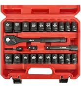 AMM 1/2" Drive Master Impact Socket Set, 24-Piece Shallow Standard SAE (7/16-Inch to 1-Inch) & Me...