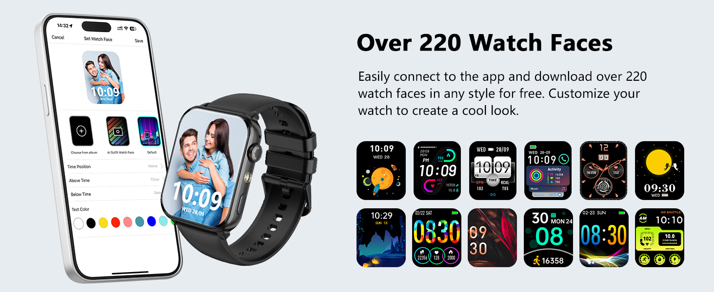 You can customize the dial with your favorite photos, or choose from over 200 online dial designs.