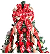 Christmas Tree Topper Christmas Wreath Bow 45"x13" Large Christmas Toppers Bow with Letter Patter...