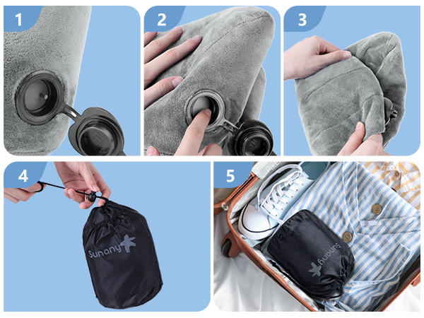 How do I deflate the pillow?When not in use, it deflates to a palm-sized compact for easy carrying