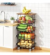 5 Tier Vegetable Fruit Basket for Kitchen, Stackable Metal Fruit and Vegetable Storage Baskets wi...