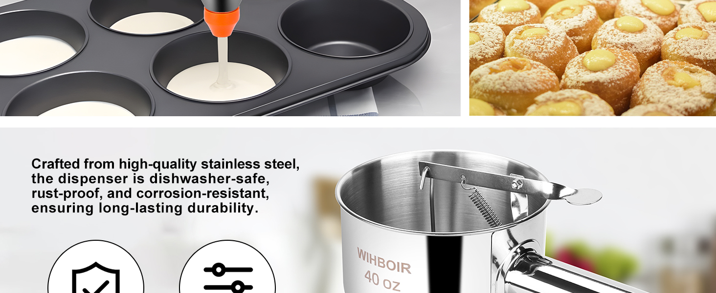 stainless steel pancake batter dispenser,cupcake filler tool,batter dropper,donuts