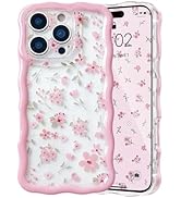 QLTYPRI for iPhone 14 Pink Flower Case, Clear Cute Pink Floral Flower Phone Case Curly Wavy Aesth...