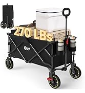 PORTAL Collapsible Folding Wagon Cart, 270 lbs Heavy Duty Foldable Wagons with Wheels & Brake, Ut...