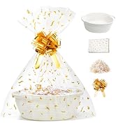 SUNCOLOR Small Woven Gift Basket Set with Cut Paper Shred Filler, Pull Bow & Cellophane Bag, 12x8...