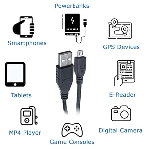 Micro USB 2.0 Cable, Black, Type A Male / Micro-B Male, Black Micro USB 2.0 Cable, Type A to Micro B