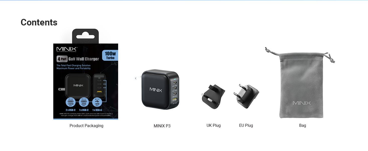 MINIX NEO P3 100w 4 ports usb c charger block