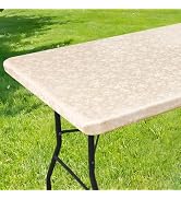 Smiry Rectangle Picnic Table Cloth, Elastic Waterproof Fitted Heavy Duty Vinyl Tablecloths, Wipea...