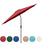 Heal Smart 9' Outdoor Patio Umbrella, Market Table Umbrella with 8 Sturdy Ribs, Push Button Tilt ...