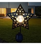 Solar Lights Garden Outdoor Large Star Solar Light Crackle Glass Globe Metal Decoration Solar Sta...