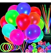 50 PCS UV Neon Balloons & 50 PCS Glow Sticks & 50 PCS Balloon Stick Holders for Glow in the Dark ...