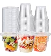 Clawsoff 50 Pack 9 oz Plastic Cups with Flat Lids, Clear Parfait Cups No Hole, Disposable Dessert...