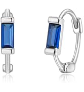 BriLove 925 Sterling Silver Small Dainty Birthstone Hoop Earrings for Women, Gorgeous Emerald Cut...