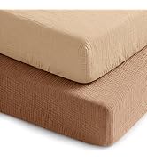 Comfy Cubs 100% Muslin Crib Fitted Sheet 2 Pack, Cedar and Cream - 100% Cotton, Soft & Breathable...