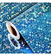 Burymento Blue Wrapping Paper Roll, Metallic Holographic Star Space Gift Wrap for Birthday, Valen...