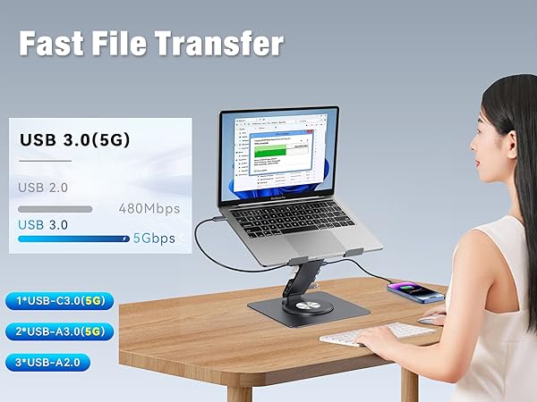 6 USB ports 3 USB 3.0 ports multiple USB ports USB Hub with a laptop stand fast file transfer port