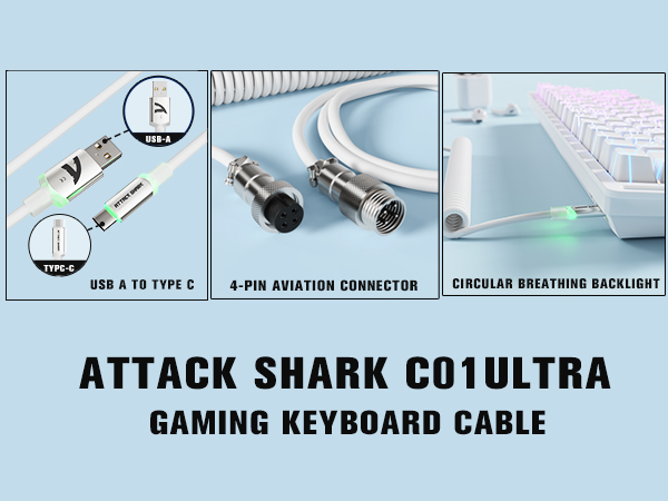 ATTACK SHARK C01 ULTRA Coiled C to A TPU Cable Double Sleeved for 8K Polling Rate Gaming Keyboard