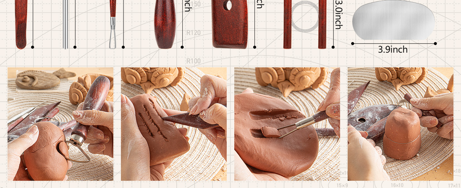 8PCS Stained Wooden Pottery Sculpting Tools