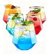 BESTSTAR 40 PCS Clear & Gold Rim 12 Oz Plastic Wine Whiskey Glasses, Diamond Stemless Unbreakable...