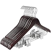 TOPIA HANGER Wooden Suit Hangers with Adjustable Metal Clips (10 Pack), Solid Wood Clothes Hanger...