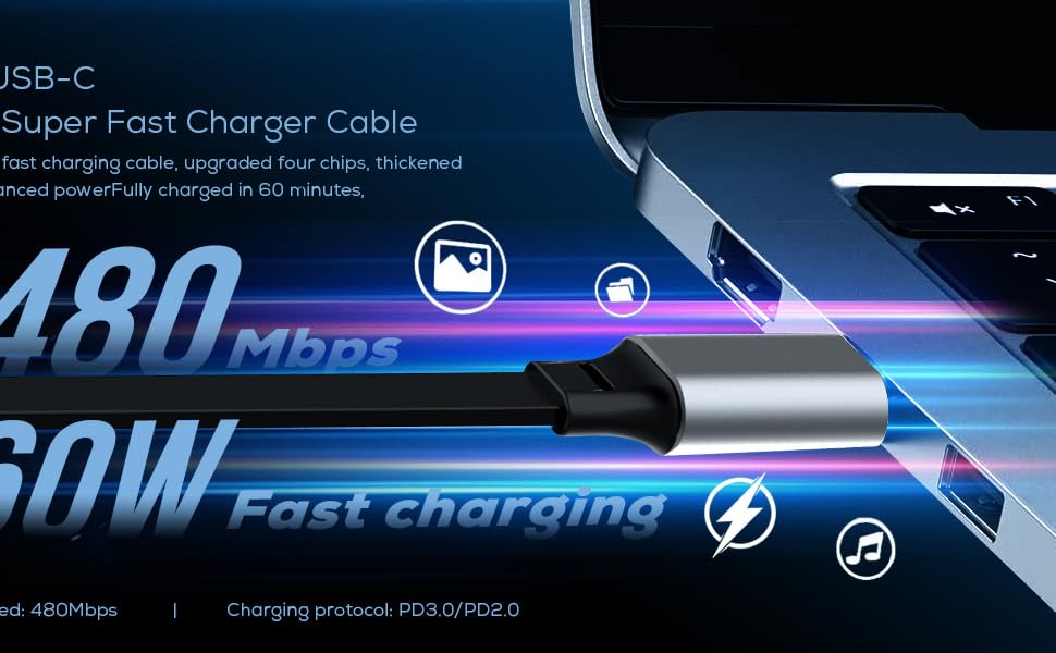 PD 60W Retractable Charging Cable, Type C