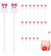 36 Pcs Pink Ghost Cocktail Stirrers, 7.1 Inch Halloween Swizzle Sticks | Cute White Ghosts With P...