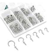 EIENHOSHI 105 Pcs Screw Hooks, 6 Sizes Silver Cup Hooks, Screw Hooks for Hanging, Metal Cup Hooks...