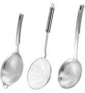 Suwimut 3 Pieces Spider Strainer Skimmer Ladle, Stainless Steel Fine Mesh Fat Skimmer Spoon, Larg...