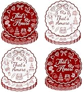 50 Pcs That’s Amore 7 Inch Small Paper Plates, Romantic Red & White Love Theme Dessert Plates, He...