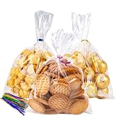 LOKIQNG Cellophane Bags Plastic Treat Bags Clear Cookie Bags Candy Bags with Twist Ties for Party...